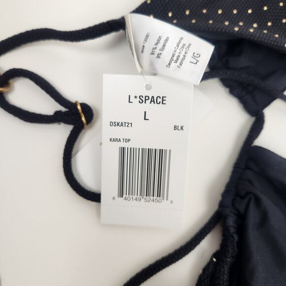 L*Space Kara Studded Bikini Top Black Size Large Triangle NWT - Picture 5 of 6